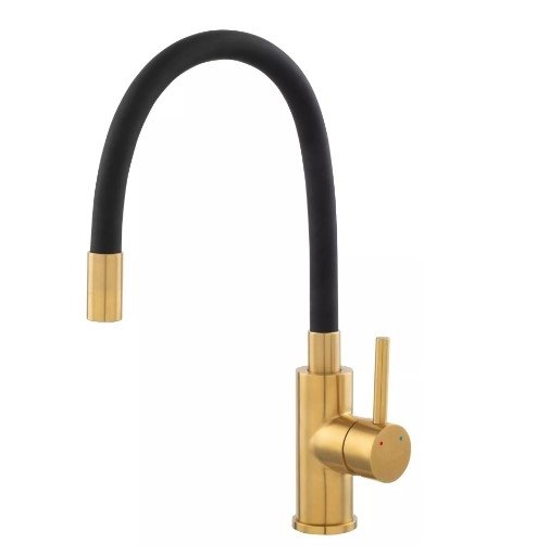 FERRO - Bateria zlewozmywakowa ZUMBA INOX GOLD z elastyczną czarną wylewką  BZA4BSSG