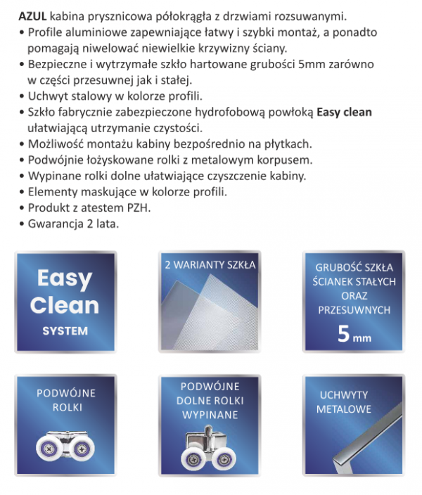 AQUAFORM Kabina prysznicowa półokrągła AZUL 80x80x185 szkło transparentne 5mm profil chrom AQ.100-501101