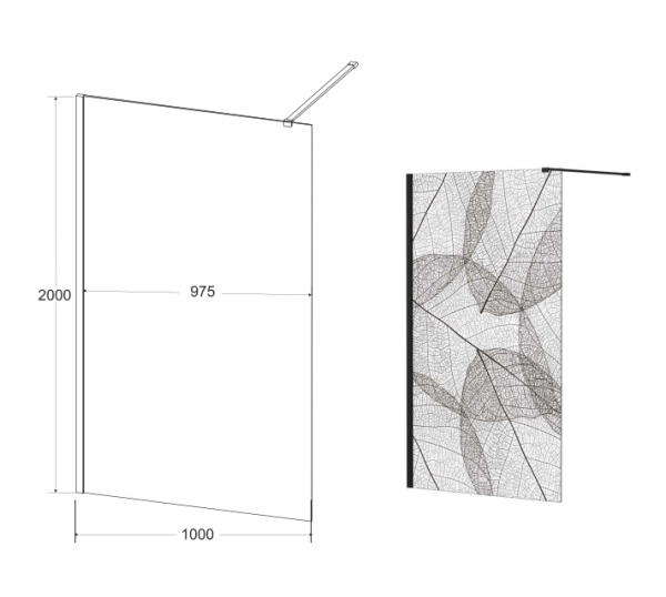 BESCO Kabina ścianka WALK-IN wzór LEAFY 100cm LF-100-200C