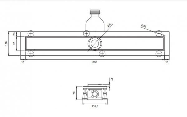 OMNIRES - Prysznicowy odpływ liniowy z maskownicą do wklejenia płytek 80 cm czarny   LOWFIX80TBL