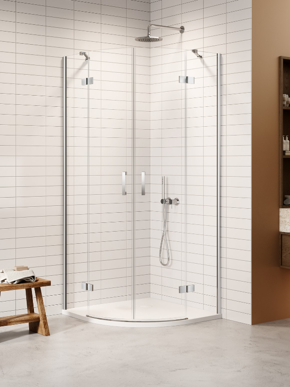 NEW TRENDY Kabina NESTA chrom 2D półokrągła asymetryczna  80x90x200 czyste 6mm Active Shield 2.0 K-3684