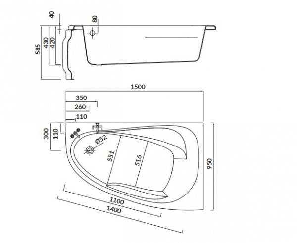 CERSANIT - Wanna asymetryczna JOANNA NEW 150x95 prawa  S301-168