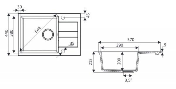 AQUAFORM - zlewozmywak granitowy MARANELLO 440 X 570 X 215 - 1 komora z 1/2 ociekacza, BEŻOWY + syfon oszczędzający miejsce z korkiem automatycznym + bateria stojąca z wylewką U  AQ.901-1012502