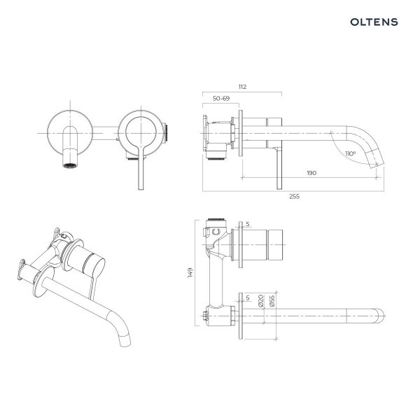 Oltens Rann bateria umywalkowa podtynkowa komplet chrom 32107100