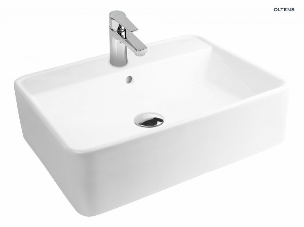 Oltens Duve umywalka 58x43,5 cm nablatowa prostokątna z powłoką SmartClean biała 41812000