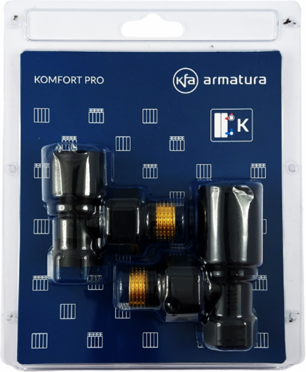 ARMATURA KRAKÓW KFA zestaw grzejnikowy, kątowy Komfort PRO, CZARNY 758-130-81-BL