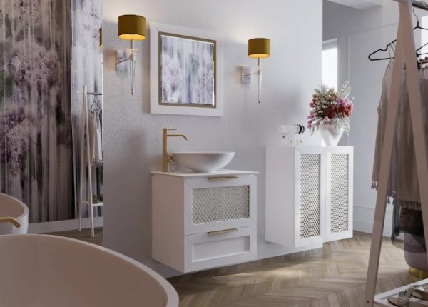 KROFAM - Szafka pod umywalkę CHIC 100cm,  2 szuflady, biały satyna/złoto  CH2 9970-0/43Z-W