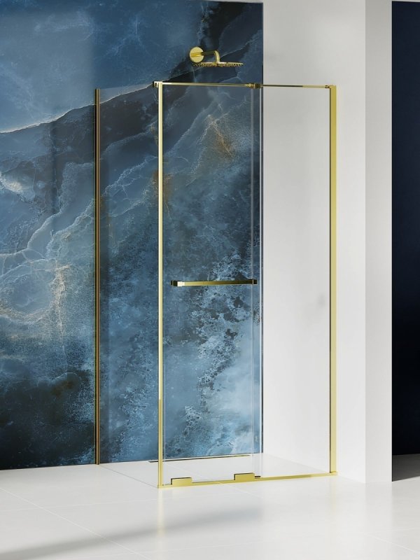 NEW TRENDY Kabina prysznicowa SMART LIGHT GOLD 1D prostokątna U 100x120x200 szkło czyste 8mm Active Shield 2.0 - UCHWYT RELING EXK-6696
