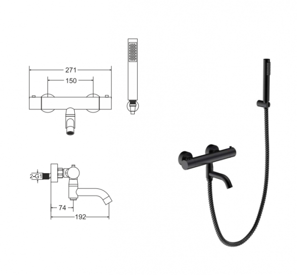 BESCO Bateria wannowa Veo termostatyczna grafit BW-VST-GR