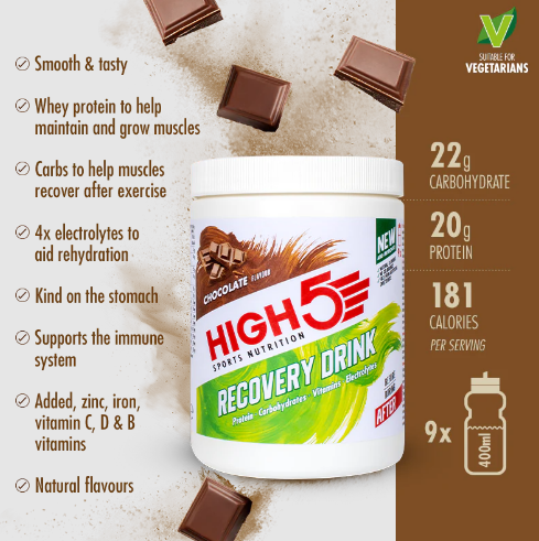 High5 Recovery Drink napój węglowodanowo-białkowy z witaminami i minerałami o smaku czekoladowym 450g