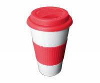 Kubek termiczny stalowy TUMBLER Coffee 460 ml TERMIO (biały/czerwony) 