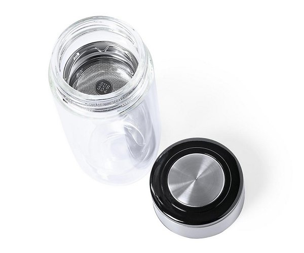Kubek szklany termiczny szczelny z zaparzaczem INVI 330 ml bezbarwny