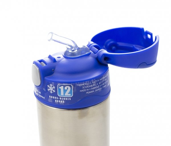 Kubek dla dzieci ze słomką Thermos FUNtainer 470 ml stalowy/niebieski motyw jeleń