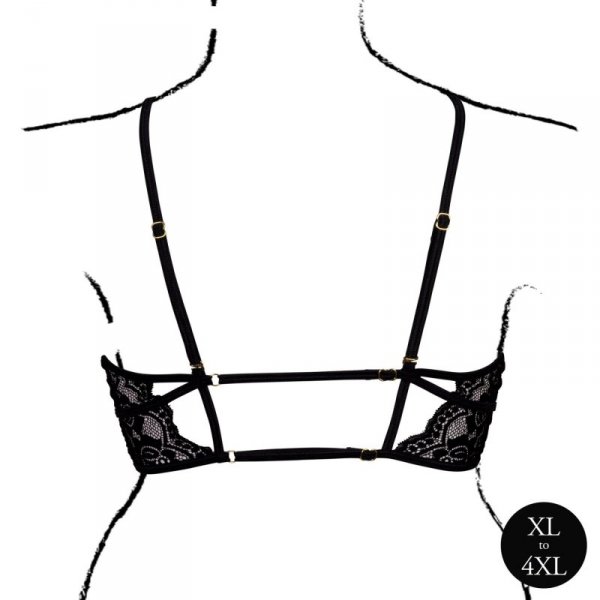 Open Cup Triangle Bra with Lace and Adjustable Sliders - Plus Size - Black