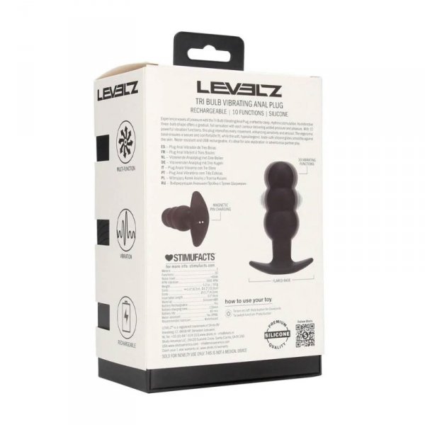 Tri Bulb Vibrating Silicone Anal Plug - Black