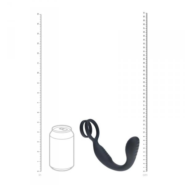 Vibrating Silicone Prostate Stimulator with Cock and Ball Ring - Black