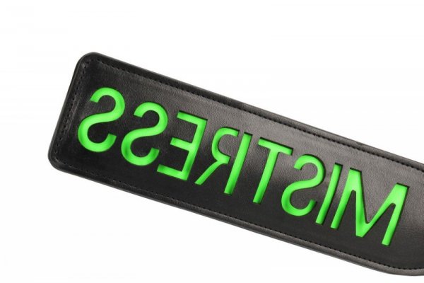 &#039;Mistress&#039;&#039; Paddle - Glow in the Dark - Black/Neon Green
