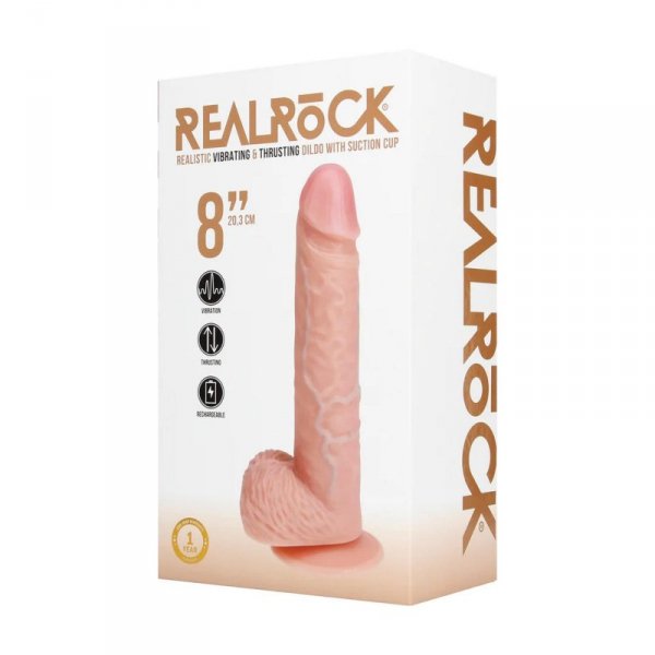 Vibrating and Thrusting Straight Cock with Balls - 8" / 20,5 cm - Flesh