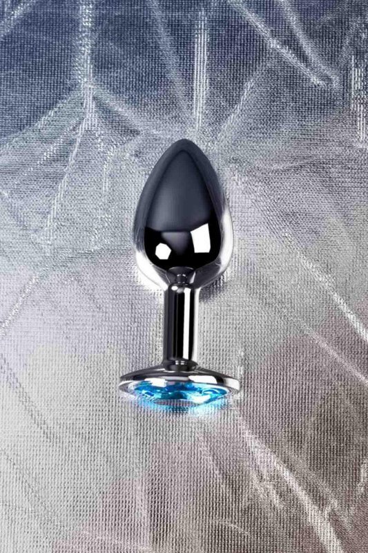 Silver anal plug TOYFA Metal,with a Topaz color gem