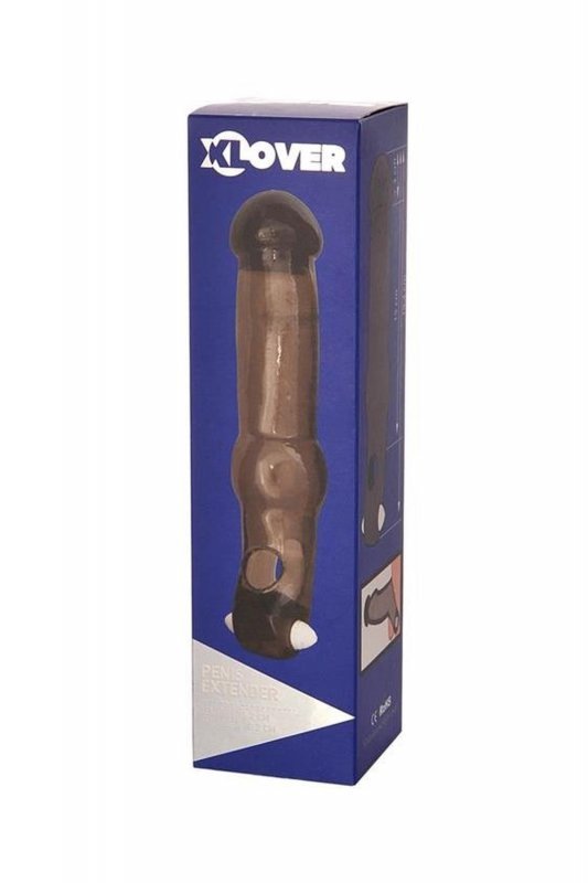 xToyFa XLover, Penis Sleeve, for increase in size with vibration, TPE, transparent black, 19.4 cm