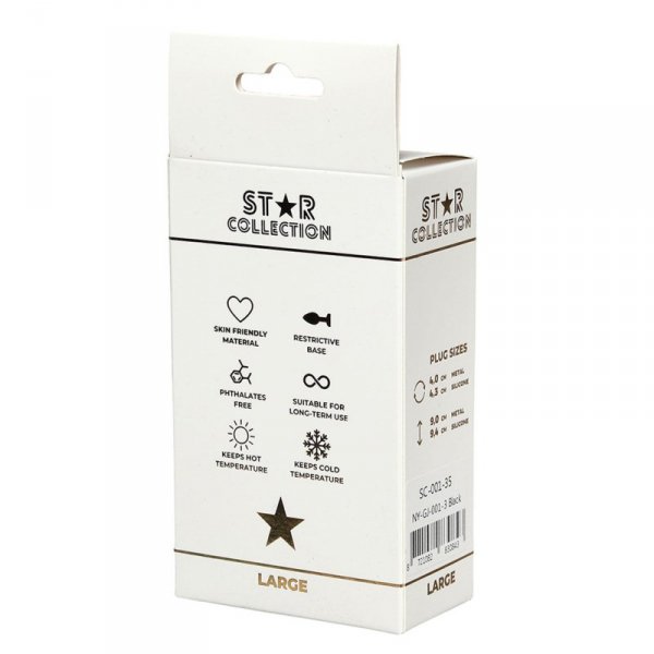 Star Collection - Black Silicone Anal Plug L - Light Pink Stone
