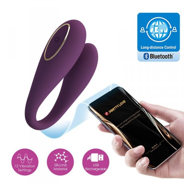 PRETTY LOVE - August, Mobile APP Long-distance Control 12 vibration functions, ABS Silicone, USB rechargeable
