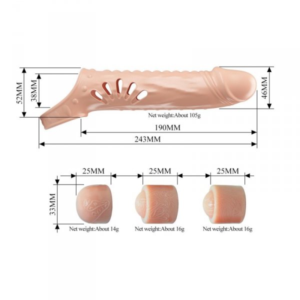 PRETTY LOVE - PENIS SLEEVE, TPE,3 removeable 1 inch extenders