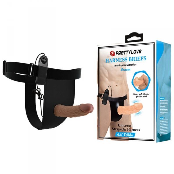 PRETTY LOVE - HARNESS BRIEFS- Draven Strap-On 6,8&#039;&#039; Dildo vibration