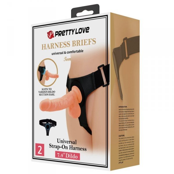 PRETTY LOVE - HARNESS BRIEFS- Tom, Universal Strap-On, 7.4&#039;&#039; Dildo