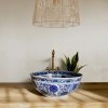 Umywalka ceramiczna, nablatowa ze wzorem REA BELLA orientalna, niebieska