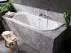 Besco Wanna przyścienna Vica Slim + 150x80 + syfon czarny klik-klak z płaskim przelewem