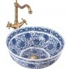 Umywalka ceramiczna, nablatowa ze wzorem REA BELLA orientalna, niebieska