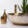 Umywalka ceramiczna nablatowa REA MARGOT WHITE GOLD biała złota ozdobna