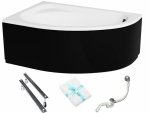 BESCO Wanna 140x80 Cornea lewa z czarną obudową + Syfon