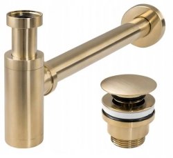 Uniwersalny syfon z korkiem klik klak do umywalek złoty szczotkowany