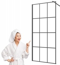 Invena ścianka walk-in 80x200 czarna kratka loft szkło 8 mm hartowane 