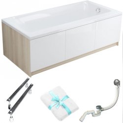 Wanna prostokątna akrylowa Cersanit Smart 170x80 LEWA + biały panel meblowy + syfon nogi ręcznik