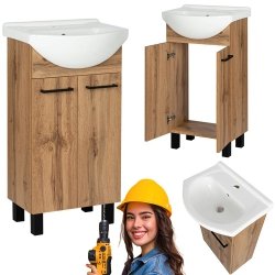 Zestaw szafka z umywalką Astor LUPO WOTAN 50 cm drzwiczki czarne uchwyty