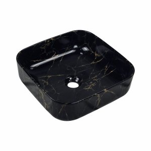 Umywalka nablatowa MALAGA 39 cm efekt marmuru czarno/złoty połysk