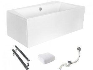BESCO Wanna 160x100 Infinity Prawa z białą obudową + Syfon