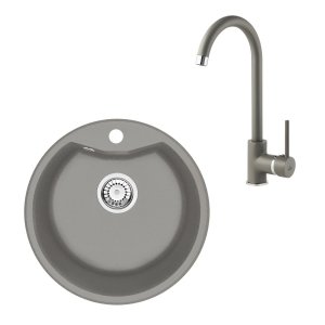 Komplet zlewozmywak granitowy 1-komorowy + bateria zlewozmywakowa stojąca metalik ZRSBS803