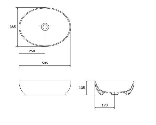 Umywalka nablatowa Larga elipsa 50x38 cm antracyt mat + korek