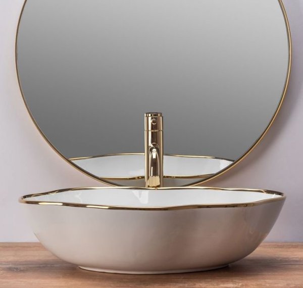 Umywalka ceramiczna nablatowa REA PEARL GOLD EDGE biała złoty rant