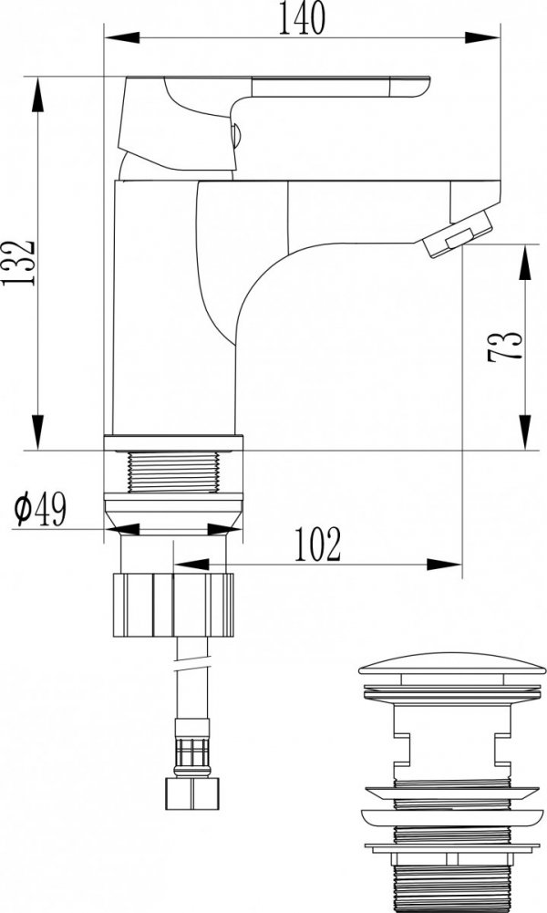 Bateria umywalkowa DIMA czarna z korkiem BQD_722D