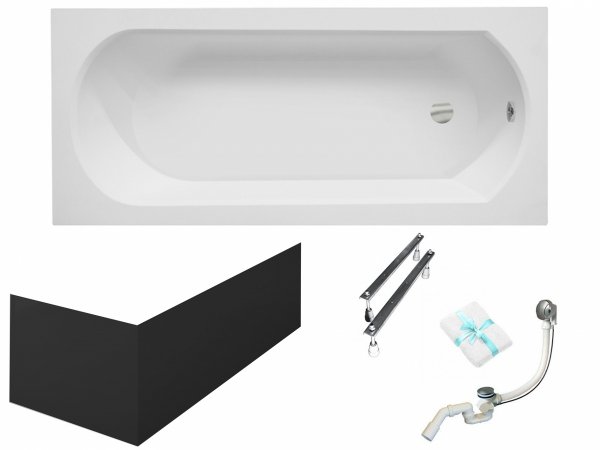BESCO Wanna prostokątna 150x75 INTRICA z czarną obudową + syfon gratis