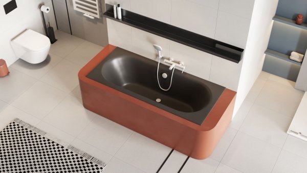Wanna prostokątna EXCELLENT OCEANA SLIM 160x75 cm antracyt mat + nogi + syfon czarny