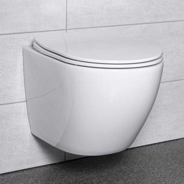 Stelaż WC + Przycisk M571+ Miska WC wisząca bez kołnierza DELOS + deska duroplast wolnoopadająca SLIM