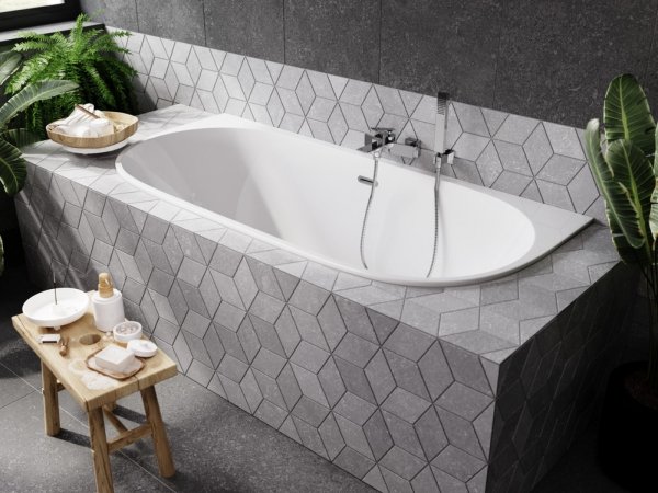 Besco Wanna przyścienna Vica Slim + 150x80 + syfon czarny klik-klak z płaskim przelewem