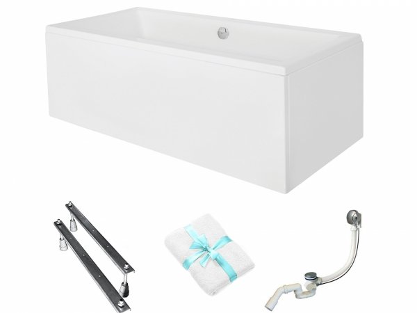 BESCO Wanna 155x70 Quadro z białą obudową + Syfon