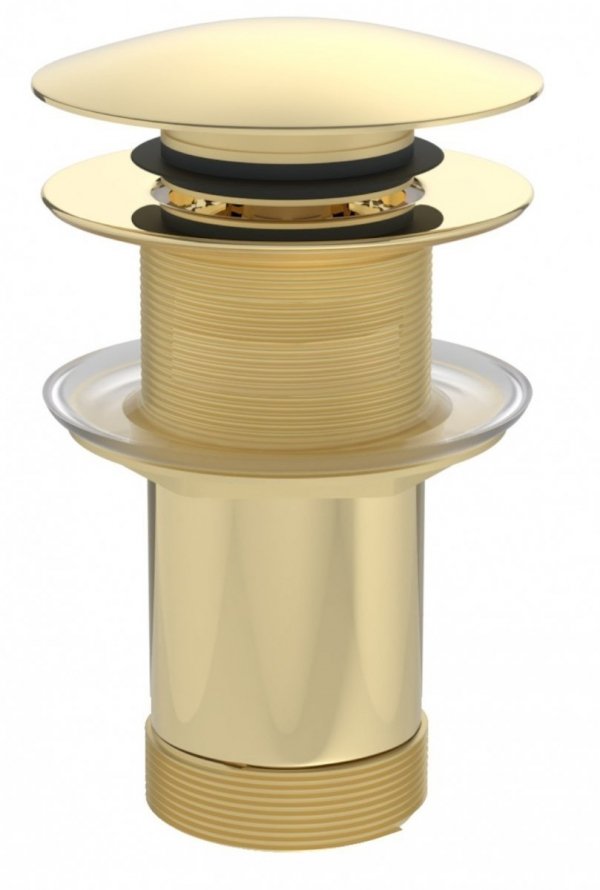 Pół-syfon umywalkowy Ø32 + korek metalowy złoty click-clack z przelewem